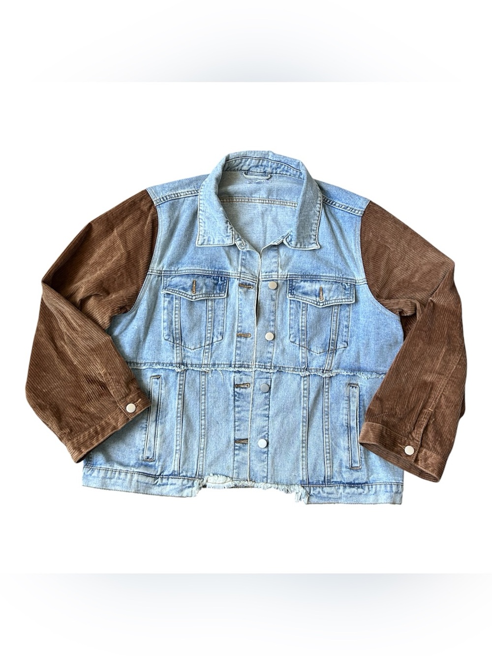 Lucy Avenue NWOT Mixed Fabric Distressed Jean Jacket XXL